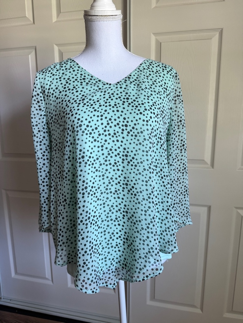 Mint Green Polka Dot V-Neck Flow Blouse